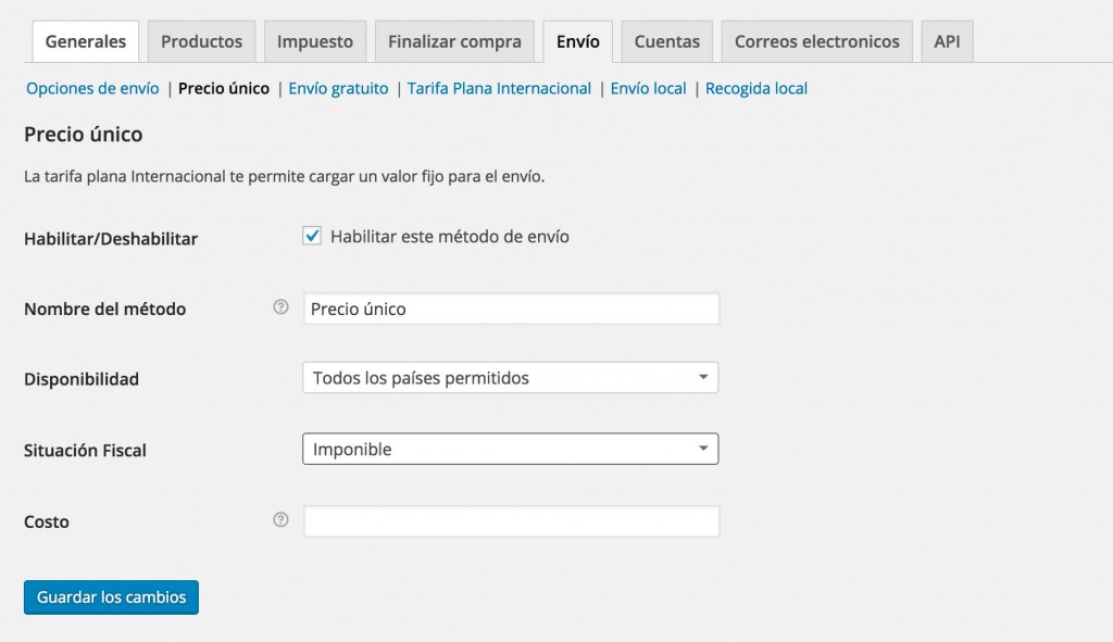 Métodos de envío WooCommerce